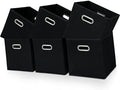 Black Fabric Cubby Storage Bins,13x13x13 Inches ,Cube Organizer Bin Foldable Storage Boxes with Dual Handles Fabric Organizer Box and collapsible Storage basket,Set of 6,Black by Yunkeeper