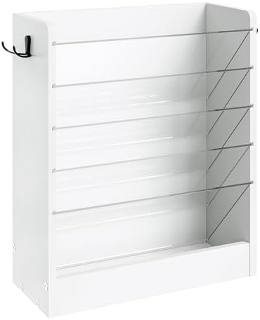 CHOEZON Wall File Holder, 6-Tier File Organizer, Office Supplies Storage Rack, Versatile Desktop Organizer, with Detachable Shelves, with Side Hooks, for Living Room, Study, Home Office, White MWJ02WB by Choezon