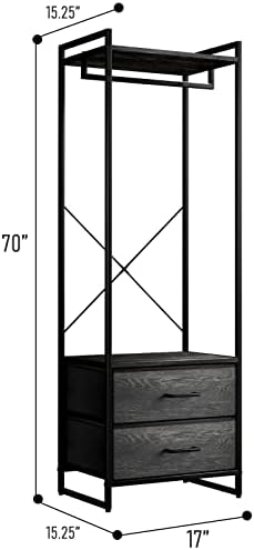 Sorbus Tall Clothing Rack with Drawers, Wood Top (Rustic Black) - Image 2