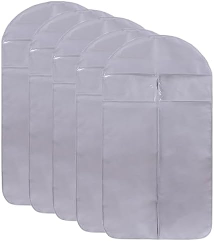 5 Pcs Non-Woven Fabrics Suit Cover Bags, Garment Bags for Hanging Clothes, Suit Bags for Closet Storage, with Transparent Window, Breathable(Gray,60 * 130cm/24 * 51in) by Unknown