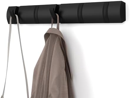 Umbra Flip Coat Rack, Wall Mounted 5-Hook Space Saving, Black/Black by Umbra