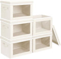 Homsorout Storage Bins with Lids - Medium Storage Box with Lids, Foldable Closet Boxes for Organizing, Stackable Clothes Organizer with Window, Cubes Bins for Living Room, 5 Pack, Beige by Homsorout