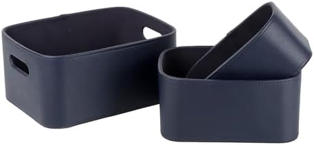 HofferRuffer Faux Leather Storage Baskets Bins with Velvet Lining for Organizing, Storage, Gifts, Set of 3 Nesting Shelf Baskets Decorative Storage Boxes for Home Organization (Blue) by HofferRuffer