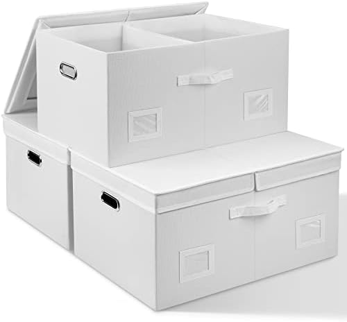 Graciadeco 75 Quarts Extra Large Decorative Storage Bins with Lids, 3 Packs White Collapsible Storage Bins with Lids, Stackable Storage Bins Decorative Box Storage With Lid Extra Large by GraciadecoStorage