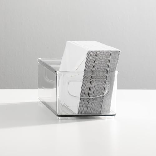 mDesign Small Plastic Office Storage Container Bins with Handles for Organization in Filing Cabinet, Closet Shelf, or Desk Drawers, Organizer for Notes, Pens, Pencils, Ligne Collection, 6 Pack - Clear - Image 2