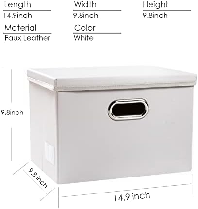 PRANDOM Foldable Storage Bins with Lids [5-Pack] Leather Fabric Collapsible Storage Boxes Organizer Containers Baskets Cube with Cover for Bedroom Closet Office Nursery White (14.9x10.8x10) - Image 4