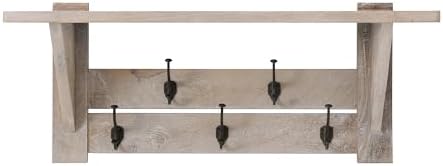 Alaterre Bethel Rustic Solid Wood Wall Mount Coat Rack w/Shelf, Driftwood - Image 7