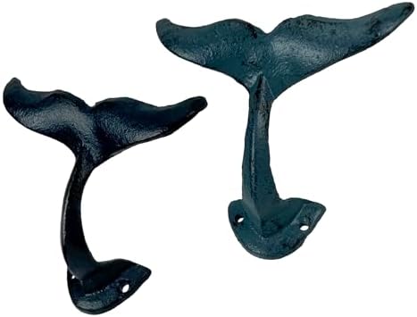 Zeckos Set of 4 Whale Tail Wall Hooks, Colorful Distressed Cast Iron - Image 6