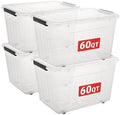 Cetomo Plastic Storage Bins, Lidded Storage Box with Wheels for Home Office Dorm, Wheeled, Stackable, Clear, 60Quart-4 Pack by Cetomo