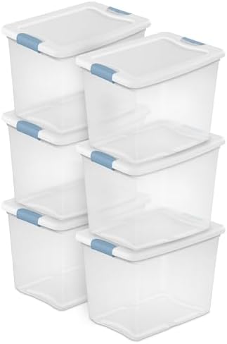 Sterilite 25 Quart Latching Box, Clear Plastic Storage, White, 6 Pack by Sterilite