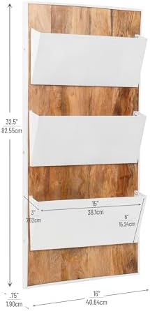 Mind Reader 3-Tier Wall-Mounted File Organizer, Wood and Metal Vertical Rack for Mail, Magazines, and Documents, Metal, Wood, White - Image 3