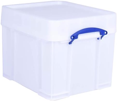 Really Useful Box 35 Liter Plastic Stackable Storage Container with XL Snap Lid & Built-in Clip Lock Handles for Home or Office Organization, White by ReallyUsefulBox