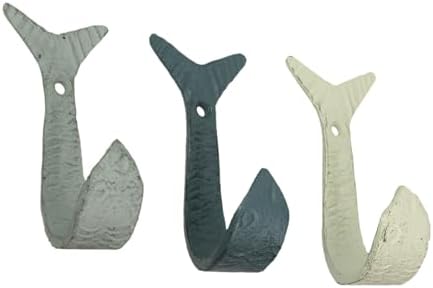 Zeckos Set of 3 Flipping Fish Wall Hooks, 4 Inch Blue Gray White Cast Iron by Zeckos
