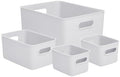 Superio Ribbed Collection - Decorative Plastic Basket Open Home Storage Bins Organizer, White Smoke (Set of 4) 1 Large, 1 Medium, 2 Small - Containers for Organizing Closet Storage Bins for Shelves by Superio