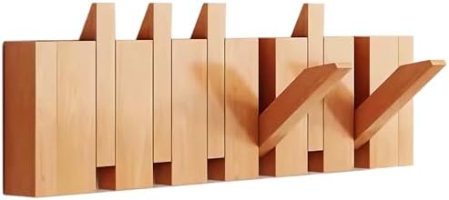 Paint Wood Wall Mounted Coat RackHooks Piano Key Hangers Natural Solid Wood Hanger Non-Woven Fabric Clothes Hangers for Closet, Kitchen, Bedroom, Bathroom, Entryway（Beech 6 Hooks） by MurphyBedKitMattresFrame