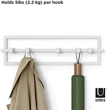 Umbra Cubiko Wall Mounted Modern, Sleek, Space-Saving Hanger with Retractable Hooks to Hang Coats, Scarves, Purses and More, 5, White - Image 4