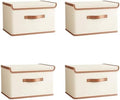 Tuza 4 Pack Storage Bins with Lids, Collapsible Closet Organizer Container, Fabric Organizer Box with Handles, Decorative Storage Boxes with Lids for Organizing Clothes, Books, File, White, Medium by LOVEWHEREYOULIVE