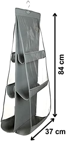 Kuber Industries Dust Proof Hanging Handbag Purse Clutch Storage Organizer with 6 Large Compartments & Hanger (Grey) (HS39KUBMART023555) - Image 6