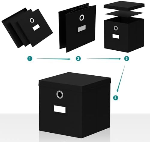 Pezin & Hulin Fabric Storage Cubes with Lids, 6-Pack, 11x11x11 in, Black - Image 4