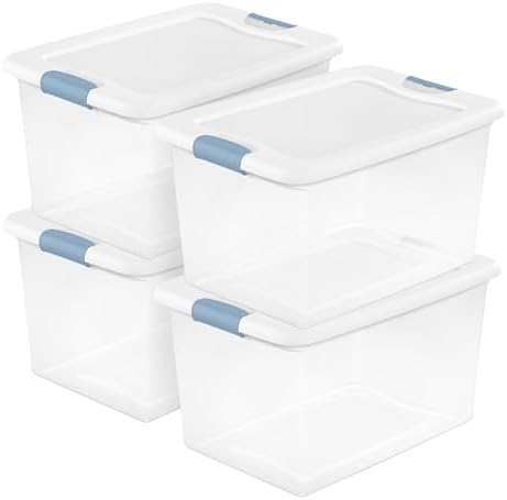 Sterilite Latching Box with Lids for Home and Office, 64 Quart, 4-Pack by Sterilite