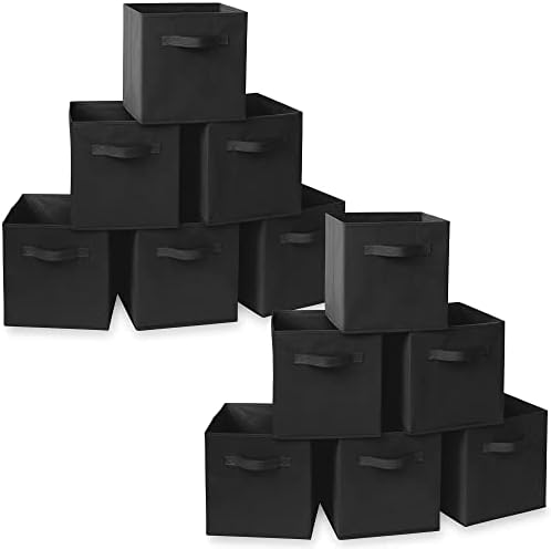 Casafield Set of 12 Collapsible Fabric Cube Storage Bins, Black - 11" Foldable Cloth Baskets for Shelves, Cubby Organizers & More by Casafield