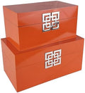 Galt International Storage Boxes - Large & Small Decorative Storage Box w/Hinged Lid - Classic Design Wood Decor Boxes with Geometric Opening Clasp - Home & Office Storage - Set of 2 (Orange) by GaltInternational