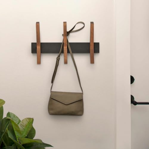 16-Inch Mid Century Coat Rack with 3 Wooden Hooks, Farmhouse Style Hookrail for Bedroom, Living Room, Hallway, and More, Solid Wood, 9.5" H x 16" W x 2.25" D, Black and Walnut - Image 3