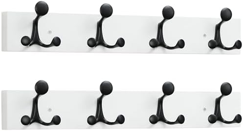 SKOLOO 24-Inch White Wood Coat Rack Wall Mount with 4 Triple Hooks - Ideal for Family Entrances, Classrooms, and Pet Supplies Storage - Perfect Coat Hooks for Wall, Pack of 2 by SKOLOO