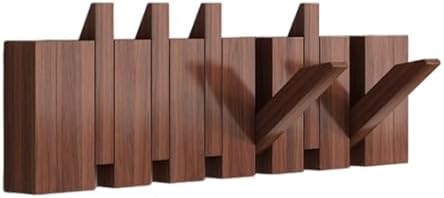 Coat Rack Wall Mount, Wooden Coat Rack, Piano Key Coat Rack, 6 Hooks Flip Down Wall Hook Rack, Walnut by Unknown