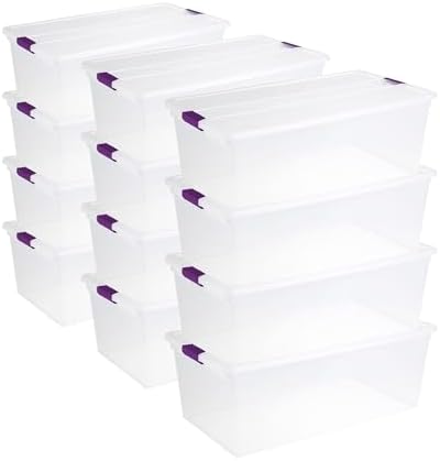 Sterilite 12-Pack 110 Quart ClearView Latch Box, Stackable Organizer Bins with Latching Lids - Clear Plastic Organization Containers for Closet, Bedroom, Shelving Units and Everyday Home Storage by Sterilite