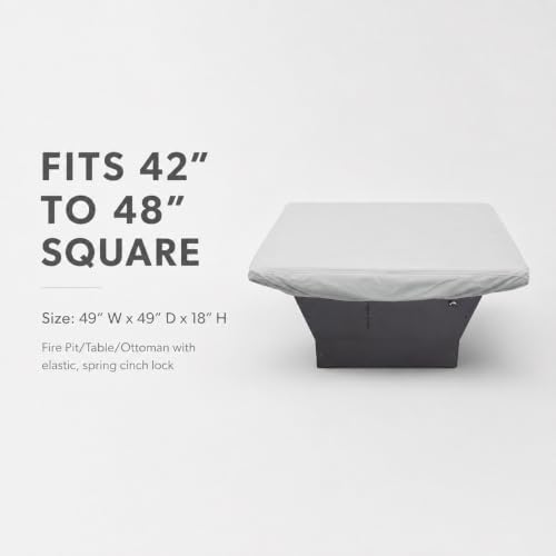 Treasure Garden Square Fire Pit Cover, 300D Polyester Outdoor Table & Ottoman Cover, Water Resistant, UPF50+ UV Protection, Elastic Hem, Spring Cinch Lock, Built-In Storage Pouch, Gray, 49 in - Image 2