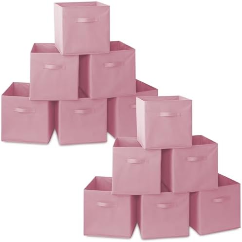 Casafield Set of 12 Collapsible Fabric Cube Storage Bins, Light Pink - 13" Foldable Cloth Baskets for Shelves, Cubby Organizers & More by Casafield