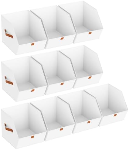 Homsorout Fabric Closet Storage Cubes - 10 Pack Square Storage Bins with Dual Handles for Clothes, Towels, Toys, Cube Storage Organizers for Bedroom, Nursery, Shelves, Closet, Small Spaces, White by Homsorout