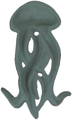 Zeckos Set of 3 Jellyfish Wall Hooks, 5 Inch Blue Gray White Cast Iron - Image 5