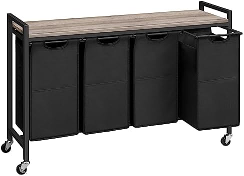 HOOBRO Laundry Sorter 4 Sections, Laundry Hamper with Wheels, 4 × 10.5 Gal (39.8L), Rolling Laundry Basket, Pull-Out and Removable Oxford Fabric Bags, Greige and Black BG04XY01 by HOOBRO