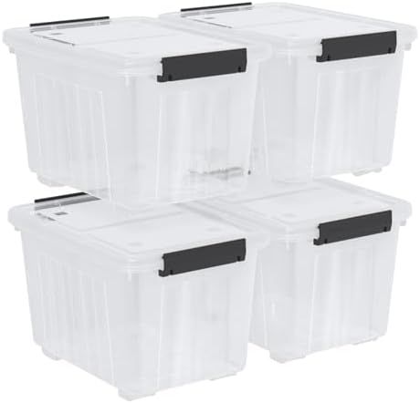 30 Quart Stackable Clear Plastic Storage Container Bin, 4 Packs by Oymlclivisa