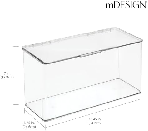mDesign Plastic Stackable Playroom/Gaming Storage Organizer Bin Box with Hinged Lid for Drawer or Cabinet - Organize Electronics, Crayons, Games, Blocks, Toys, Lumiere Collection - 2 Pack - Clear - Image 4