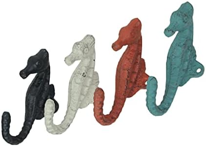 Zeckos Set of 4 Coastal Seahorse Decorative Wall Hooks, 5 Inch Coral Orange - Image 6