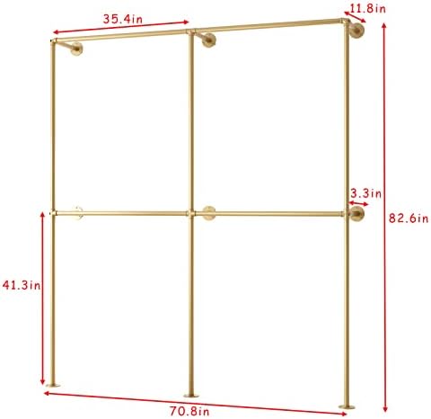 Gold Pipe Clothing Racks Wall Mount Gold Clothes Rack, Heavy Duty Industrial Pipe Clothes Racks Retail Display Hanging Rod for Closet Storage, Laundry Room - Image 4