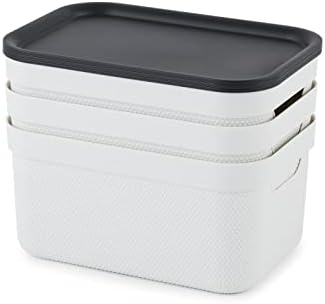 Rotho Jive Dekobox Set of 3 storage box 5l with lid, Plastic (PP recycled), white/anthracite, 3x5l (26.5 x 18.5 x 13.2 cm) - Image 4