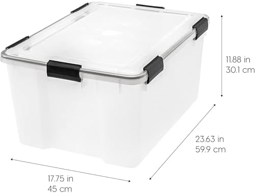 IRIS USA 8 Pack WeatherPro 62.8 Quart Stackable Storage Tote Bins, Plastic Gasket Box with Tight Latching Lids and Seal, Clear/Black - Image 2