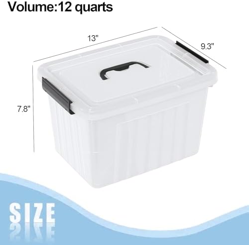 12 Quart Plastic Clear Storage Latching Bins with Lids, 6 Packs - Image 3