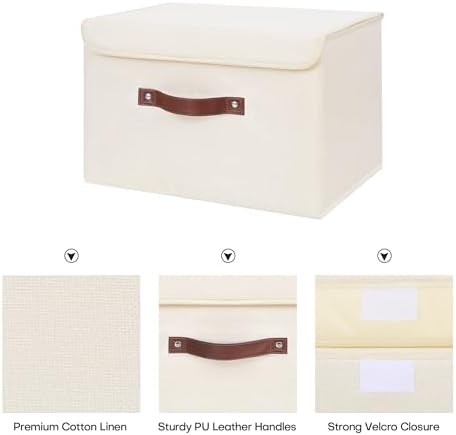 ANMINY Fabric Storage Box Bins with Lids, Beige, 15"x10"x10", 4 Pack - Image 3