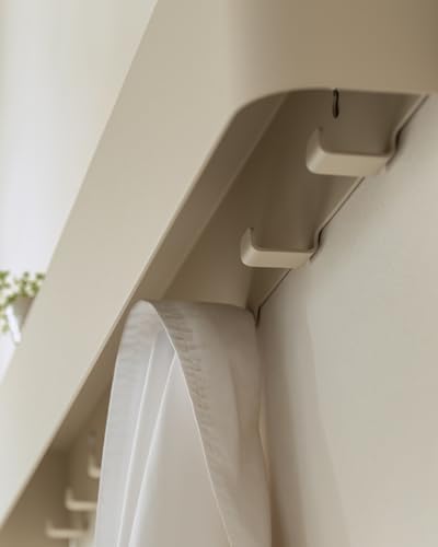 Kazai. Coat Rack Wall Mount with Shelf 'Tone' | Modern Design Coat Hanger with Hidden Hooks and Storage | Hat Rack with Shelf in Metal | Wall-Mounted Purse Organizer | Sand Taupe - Image 5