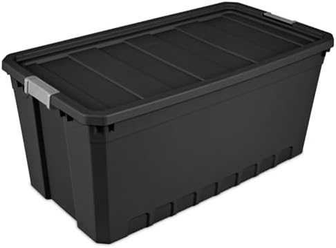 Sterilite 9-Pack Plastic Storage Bins with Lids, Stackable Containers, 50 Gallon, Black by Sterilite