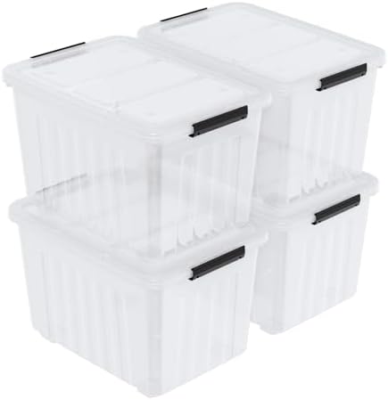 70 Quart Large Clear Plastic Storage Boxes with Wheels, 4 Packs by Oymlclivisa