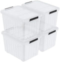 70 Quart Large Clear Plastic Storage Boxes with Wheels, 4 Packs by Oymlclivisa