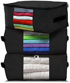 Covers & All Storage Bags, 90 litres Large size Space Saver bags Heavy Duty Storage Organizer Multipurpose, 12 Oz Waterproof UV-Resistant & Tear-Proof (Pack of 3, Black) by CoversAll