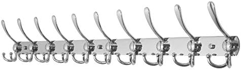 WEBI Coat Rack Wall Mount,37 5/8" Long Coat Hanger Wall,Coat Hooks Wall Mounted,16" Hole to Hole,10 Triple Hooks for Hanging Jacket,Clothes,Hats,Chromed by WEBI