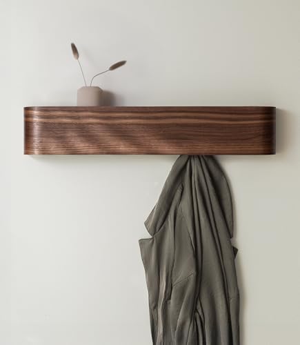 Kazai. Wall-Mounted Coat Rack 'Toke' - Modern Design Coat Rack with Hidden Wall Hooks - Solid Wood Veneer Panel Coat Hanger - Walnut by KAZAI